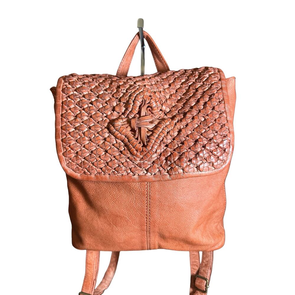 Frye & Co Backpack Small Leather and woven Esme Book Bag paprika